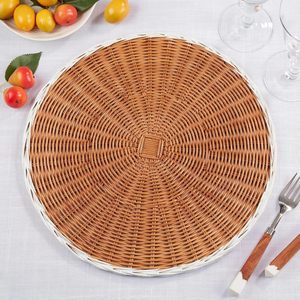 Round brown rattan <b>placemat</b> <b>table</b> charger plate durable eco friendly handmade <b>table</b> accessory <b>for</b> cafe restaurant home daily use - Product Image 6
