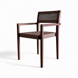 Fauteuil d'extérieur en bois de teck de luxe finition noyer confortable chaises de salle à manger de patio empilables hôtels en corde synthétique tissée - Product Image 1