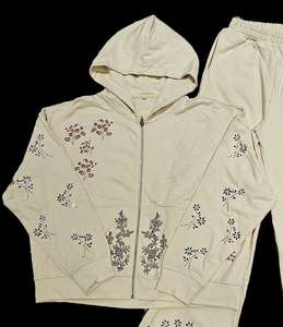 Custom Rhinestone Zip up Baggy Hoodies y pantalones de chándal Jogger Conjunto de dos piezas Dtg Print Sweatsuit Vintage Acid Wash Hombres Chándales - Product Image 6