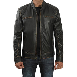 <b>Men's</b> Winter Fashion <b>Long</b> Sleeve Leather <b>Jacket</b> with Stand Collar Casual Outwear Hoodless <b>jacket</b> for <b>men</b> - Product Image 4