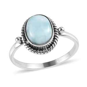 Anillo de Larimar ovalado minimalista hecho a mano, joyería de piedras preciosas de plata esterlina oxidada para mujer, diseño elegante - Product Image 1
