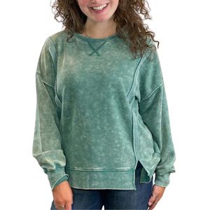 Sweat-shirt en tricot à lavage minéral, aspect vintage délavé, doux et confortable, coupe ample, décontracté, tendance, style urbain, chaud pour l'hiver - Product Image 1