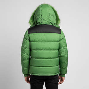 Chaqueta Acolchada Verde Sólida de Alta Calidad con Hombros Negros, Cierre de Cremallera, Cálida para Invierno, Estilo Casual, para Hombre - Product Image 2