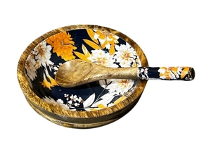 Cuenco floral de madera de mango, ensaladeras de madera decorativas hechas a mano con utensilios para servir, accesorio de comedor de madera - Product Image 4