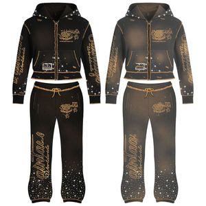 Survêtement en molleton French Terry avec impression DTG personnalisée, effet délavé au soleil, lavage à l'acide, sweat-shirt et pantalon de survêtement pour hommes - Product Image 1