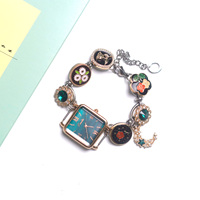 Montre-bracelet à quartz rétro unique personnalisée pour femme, or rose, émail floral, cristal, chaîne réglable, cadran analogique, bijou élégant