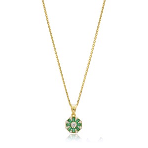 Colliers à breloques en forme de pierres d'émeraude taille baguette et de zircon, design rond, faits à la main en Turquie, bijoux en argent sterling 925, vente en gros - Product Image 1