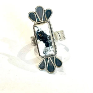 Bague ajustable unique en argent sterling et buffle blanc faite à la main Bijoux pour femmes Accessoire de créateur élégant Boho - Product Image 1