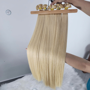 Super Doble Queratina Punta Plana I Tip Ondulado y Recto Rubio Vietnamita Queratina Extensiones de Cabello Pre-Bonded Virgen Grado Cabello - Product Image 1