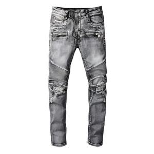 2025 Custom Wholesale Black <b>Biker</b> Ripped Pants Distressed Slim Fit Motorcycle Designer Fashion Damaged Stacked Denim <b>Men's</b> <b>Jeans</b> - Product Image 3