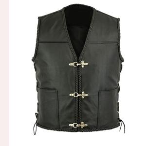 Gilets décontractés pour hommes en cuir véritable fabriqués en noir, style poche, style classique, gilets en cuir - Product Image 3