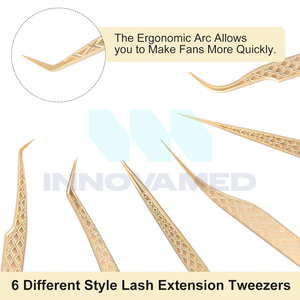 Antideslizante, fácil de usar, mejor agarre, alta calidad, uso profesional, pinzas de pestañas puntiagudas de precisión chapadas en oro - Product Image 5