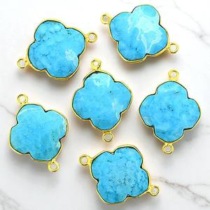 Turquoise Bezel Gemstone Clover Shape 925 Silver Connector Charm Making DIY Jewelry - Product Image 1