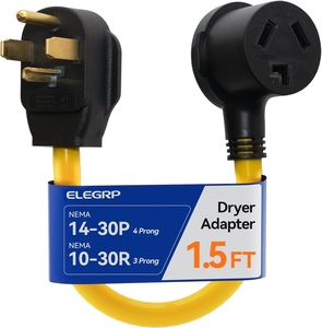 Adaptador <span class=keywords><strong>de</strong></span> <span class=keywords><strong>Secadora</strong></span> ELEGRP <span class=keywords><strong>de</strong></span> 4 Clavijas a 3 Clavijas, Adaptador <span class=keywords><strong>de</strong></span> Enchufe <span class=keywords><strong>de</strong></span> <span class=keywords><strong>Secadora</strong></span> NEMA 14-30P a 10-30R, Adaptador <span class=keywords><strong>de</strong></span> Cable <span class=keywords><strong>de</strong></span> <span class=keywords><strong>Secadora</strong></span> <span class=keywords><strong>de</strong></span> Alta Resistencia <span class=keywords><strong>de</strong></span> 30 Amperios y 250V - Product Image 1