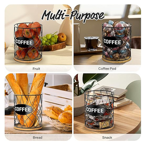 Attractive Product Metal k Cup Capsule <b>Pod</b> <b>Holder</b> Basket For Counter <b>Coffee</b> <b>Pod</b> Organizer Storage Container With Wood Base Deco - Product Image 3
