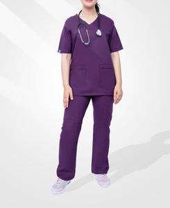 OEM Women's <b>Stretch</b> Short Sleeve V-Neck Scrub Top & Jogger <b>Cargo</b> <b>Pants</b> Set Scrubs Uniform for Hospital Beauty Salon suits - Product Image 1