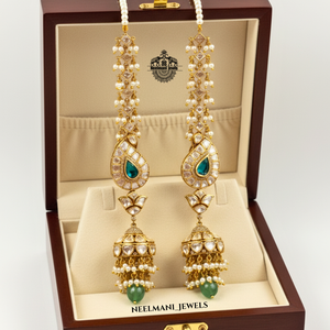 ต่างหูเงินแท้ 925 ประดับมรกตและมอยส์ซาไนต์ทรงจัมกี - Product Image 2