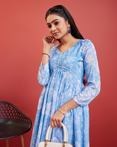 Nuevos diseños de ropa informal Kurti estampado con Palazzo Top estilo indio y pakistaní bordado trabajo Anarkali Salwar Suit - Product Image 6