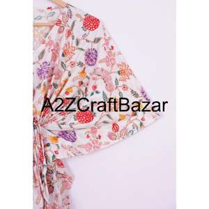 Vestido Kaftan Corto Hecho a Mano 100% Algodón Puro para Mujer, Estilo Bohemio con Estampado Floral, Ropa de Playa, Suave, Transpirable y Cómoda para el Verano - Product Image 4