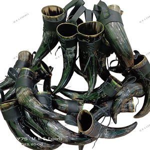 Cuerno para beber de búfalo Vikingo, cuerno para beber con acabado Natural de 500ml con llantas de latón y soporte de cuero, cuerno seguro para alimentos, precio a granel - Product Image 2