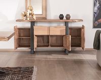 Buffet moderne ultra décoratif à 4 portes, style pop vintage, en métal et bois naturel, meuble design pour salon, salle à manger, chambre, hôtel, maison