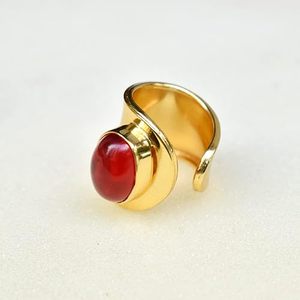 925 Sterling <b>Silver</b> Gold Plated Handmade Adjustable Red Onyx Unisex Gemstone <b>Silver</b> <b>Ring</b> For Women - Product Image 6