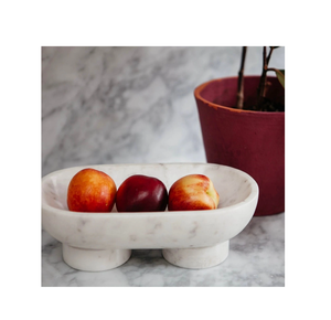 Bol de service en marbre naturel bol à salade en marbre de haute qualité dernière pièce bol à fruits en marbre fait à la main article décoratif - Product Image 1