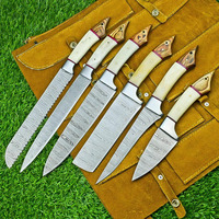 Set pisau koki dapur bilah baja karbon, alat BBQ buatan tangan, tas rol kulit Guling baja karbon, pisau tren