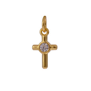 Pendentif en forme de croix en laiton plaqué or avec zircone cubique au centre, colliers pour enfants, cadeaux pour fêtes, mariages - Product Image 1
