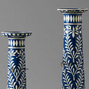 ชุดเชิงเทียนฝังกระดูกสีฟ้าทำด้วยมือเชิงเทียนตกแต่งลายดอกไม้ผู้จำหน่ายในอินเดีย - Product Image 5