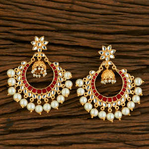 ชุบทองอินเทรนด์บอลลีวูด Chand ต่างหูแฟชั่นเครื่องประดับขายส่ง8725 Maroon สำหรับสุภาพสตรี - Product Image 1