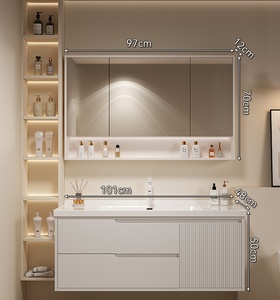 <b>Wall</b> Mount White Solid Wood Smart Bathroom Cabinet with Color Changing LED Demisting <b>Mirror</b>, Integrated Ceramic Basin Bathroom V - Product Image 5