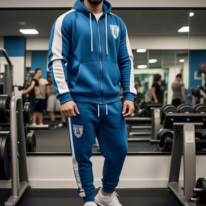 Survêtement surdimensionné à fermeture éclair pour hommes OEM ensemble de pantalons de survêtement à capuche à fermeture éclair pour hommes couleur unie survêtement à fermeture éclair pour hommes - Product Image 2