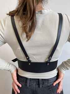 Ceinture de harnais de poitrine en cuir véritable noir accessoire de corps gothique réglable LWH-0060 - Product Image 5