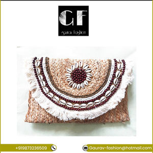 Bolso de mano hecho a mano de yute de calidad superior, borla de concha bordada, cremallera de algodón, el mejor precio para la moda de las mujeres de la India - Product Image 2