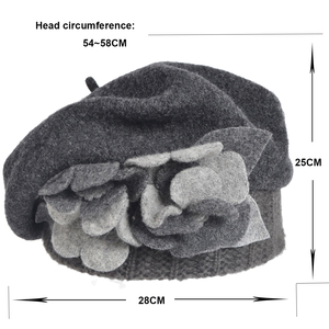 Femmes 100% laine béret chapeau Chic robe florale bonnet crâne casquette chaud feutre artiste hiver laine Basque béret casquette - Product Image 4