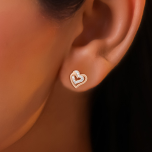 ต่างหูหมุดเพชรรูปหัวใจคู่แบบฝังด้วยความยาว14K 18K ต่างหูสีโรสโกลด์สวย IGI Lab Grown-DS0496 - Product Image 4