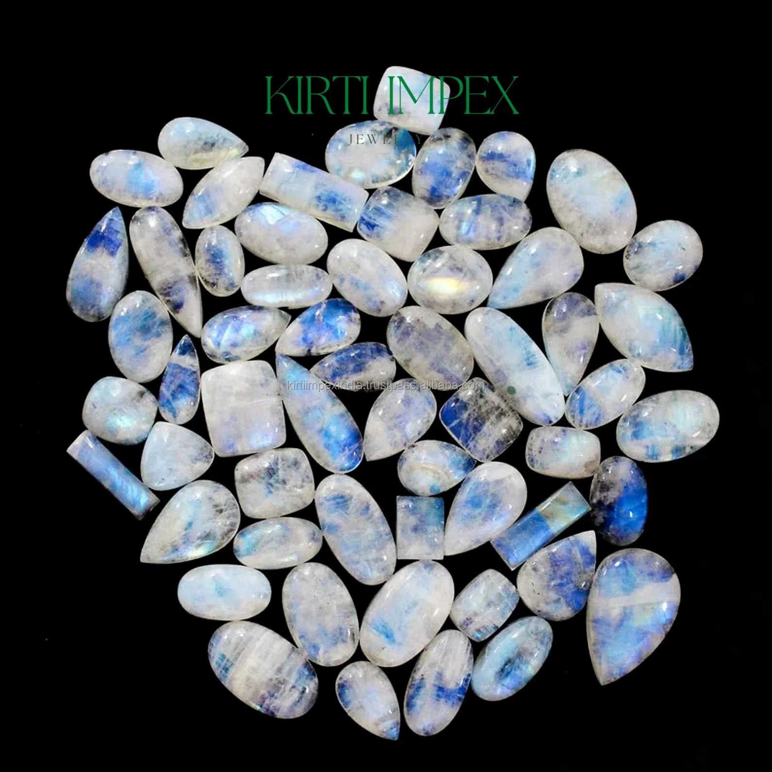 Natural Blue Fire Rainbow Moonstone Stone Bulk Cabochons For Jewelry Making Hand-polished Wholesale Semi-Precious Gemstone Cabs