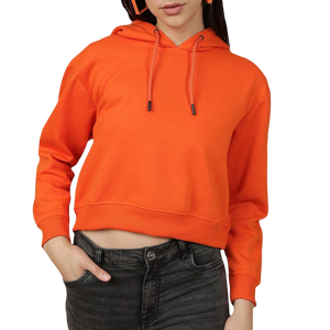 <b>Women's</b> Winter Orange Cropped Hooded Eco-Friendly Fleece Casual Streetwear Workout <b>Zip</b>-<b>up</b> Sweatshirt <b>Tops</b> Wholesale OEM Rate - Product Image 2