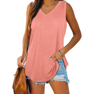 Camiseta de gimnasio para mujer con servicio OEM personalizado, camiseta sin mangas deportiva para mujer, Camiseta corta informal para mujer de talla grande de algodón/fibra de bambú - Product Image 1