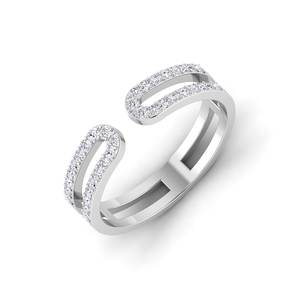 Bague de mariage classique en diamant cultivé en laboratoire à Double rangée tige à écart ouvert bague plaquée or de forme ronde pour les occasions de cadeaux et de fêtes des femmes - Product Image 1