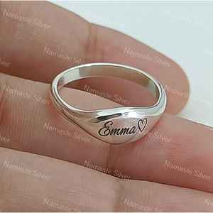 925 Sterling Silver Custom Name <b>Ring</b> <b>Dainty</b> Handmade Band with Engraved Text Name Slogan Message Personalized Jewelry for Gifts - Product Image 4