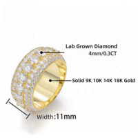 Bijoux Hip Hop personnalisés glacés solide 9K 10K 14K or IGI certifié VS VVS Lab Grown Diamond 5 Rows Eternity Band Ring pour hommes