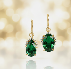 Pendientes Ovalados de Lujo en Verde Hidro con Circonita Cúbica en Plata de Ley 925 Chapada en Oro de 18K, Pendientes Colgantes, Regalo para Ella - Product Image 4