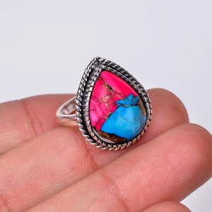 2025 Cotton Candy <b>Turquoise</b> 10x14mm Pear 925 Sterling Silver Handmade Gemstone <b>Ring</b> for Women Oxidized Statement Jewelry Gift - Product Image 4