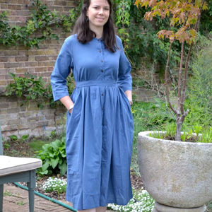 Robe en coton boutonnée bohème Sofia, décontractée, occasionnelle, été, bleu, robe pour femmes - Product Image 1