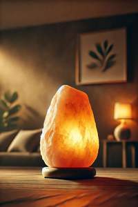 Lampe en sel rose de l'Himalaya sculptée à la main artisanat pakistanais décoratif avec base en bois au design floral pour la maison - Product Image 3