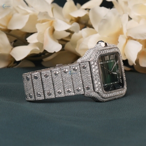 Chất lượng cao cấp thép không gỉ xem moissanite Iced out sang trọng xem thanh lịch màu xanh lá cây quay số của người đàn ông cổ tay xem - Product Image 4