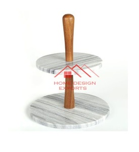 Support à gâteau de luxe en bois et en marbre à 2 niveaux pour présentoir à gâteau de décoration de mariage d'hôtel à la maison - Product Image 1