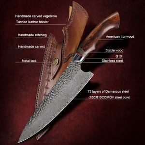 Couteaux de service OEM ODM de haute qualité personnalisés en gros Couteau de chef en acier Damas japonais de qualité faite à la main Manche en bois - Product Image 2